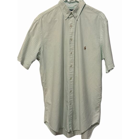 Ralph Lauren Polo Oxford Shirt Mens Size L Green Gingham Button Down Pony Preppy - Picture 1 of 11